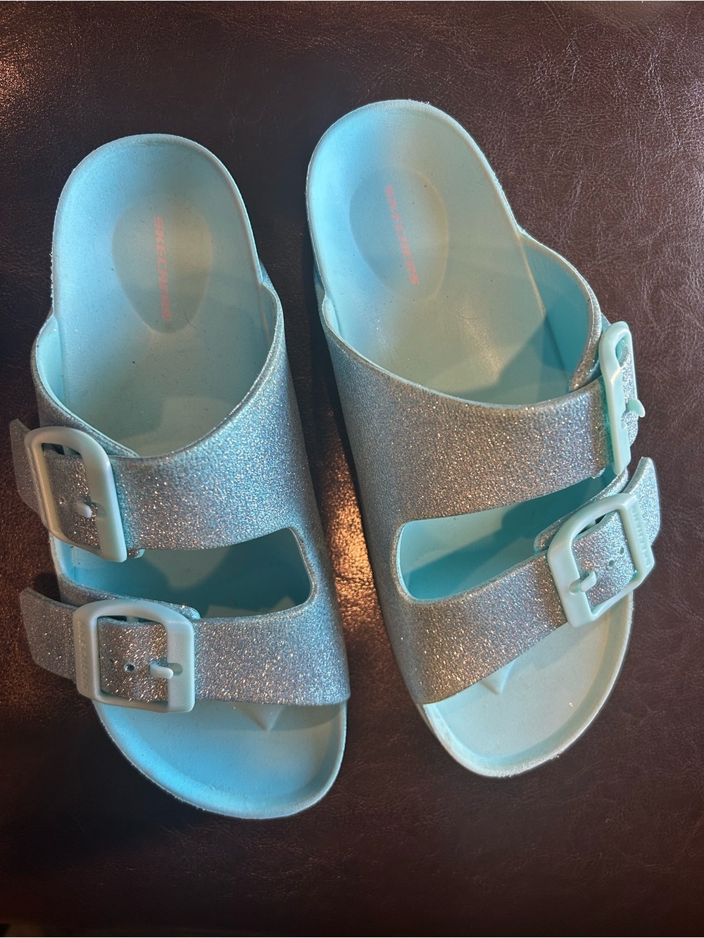 Skechers Kids Glitter Double-Buckle Slide Sandals - Aqua